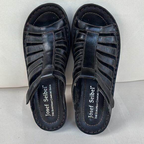 Josef Seibel Black Leather Strap Slip On Mules Hook and Loop Fastener SZ 5-5.5 - Picture 2 of 10